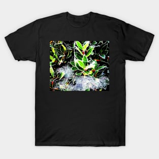 Frosty holly with cobweb digitally enhanced photograph T-Shirt